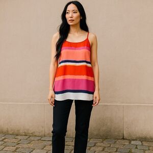 Valette Stripe Tye Dye Split Back Spaghetti Strap Top Tank
